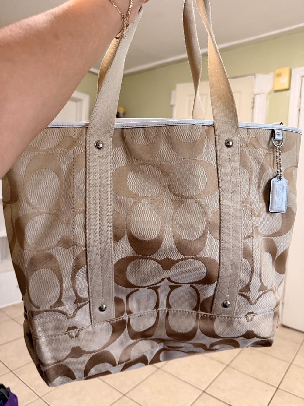 Coach Tan and Cream Signature Canvas Tote